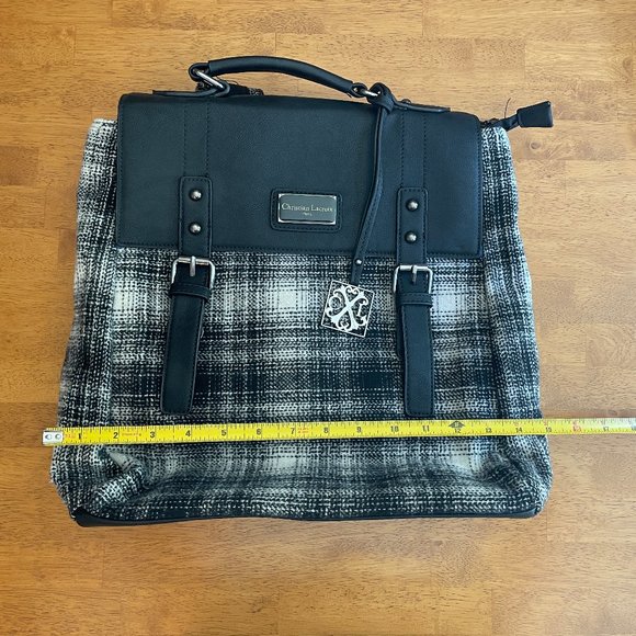 Christian Lacroix black/white plaid wool backpack purse - Picture 5 of 10